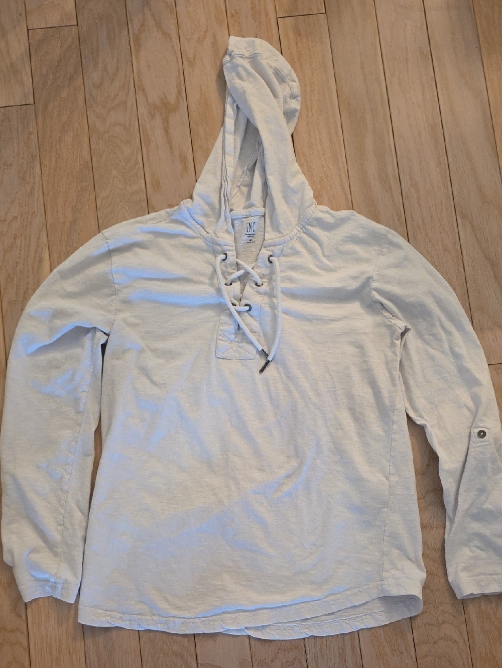 INC International Concepts Cream Lace-Up Hooded Pullover